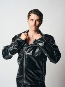 Mens latex biker jacket - Black, S